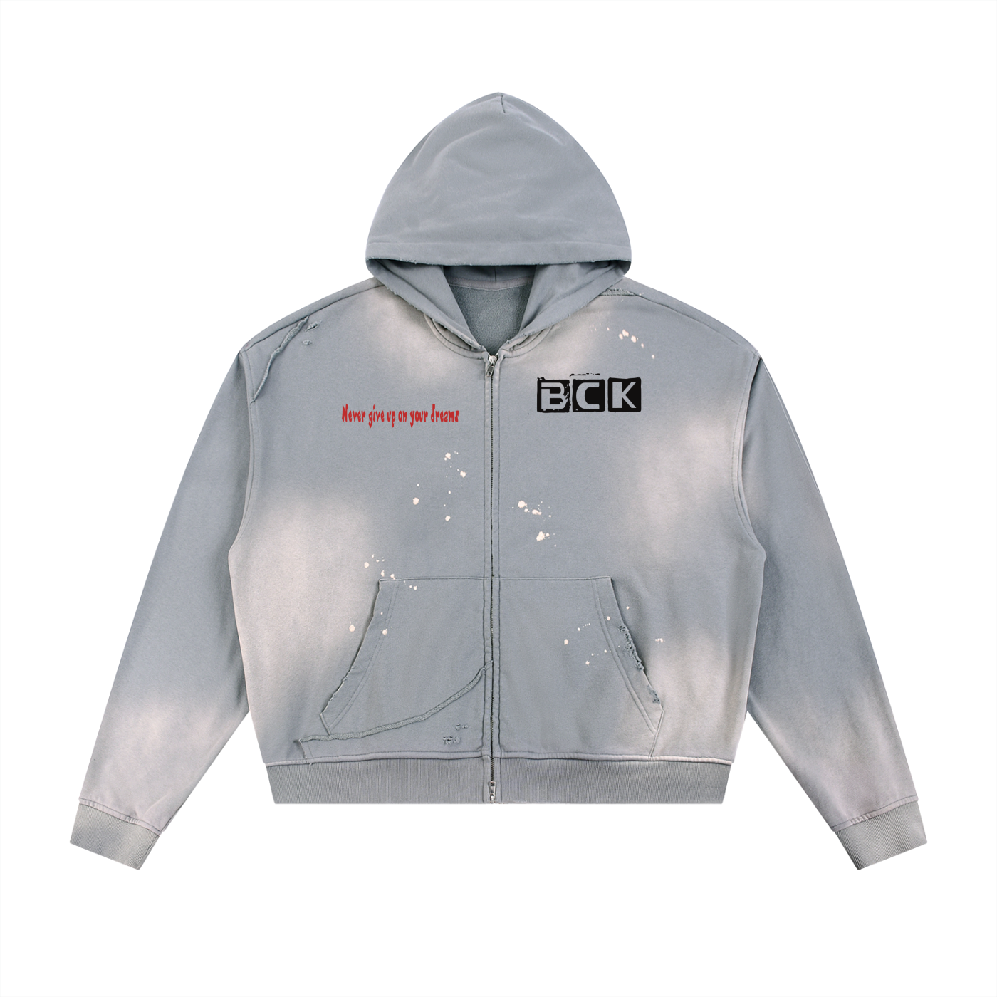 Sun Fade Frayed Raw Edge Fleece Zip Hoodie