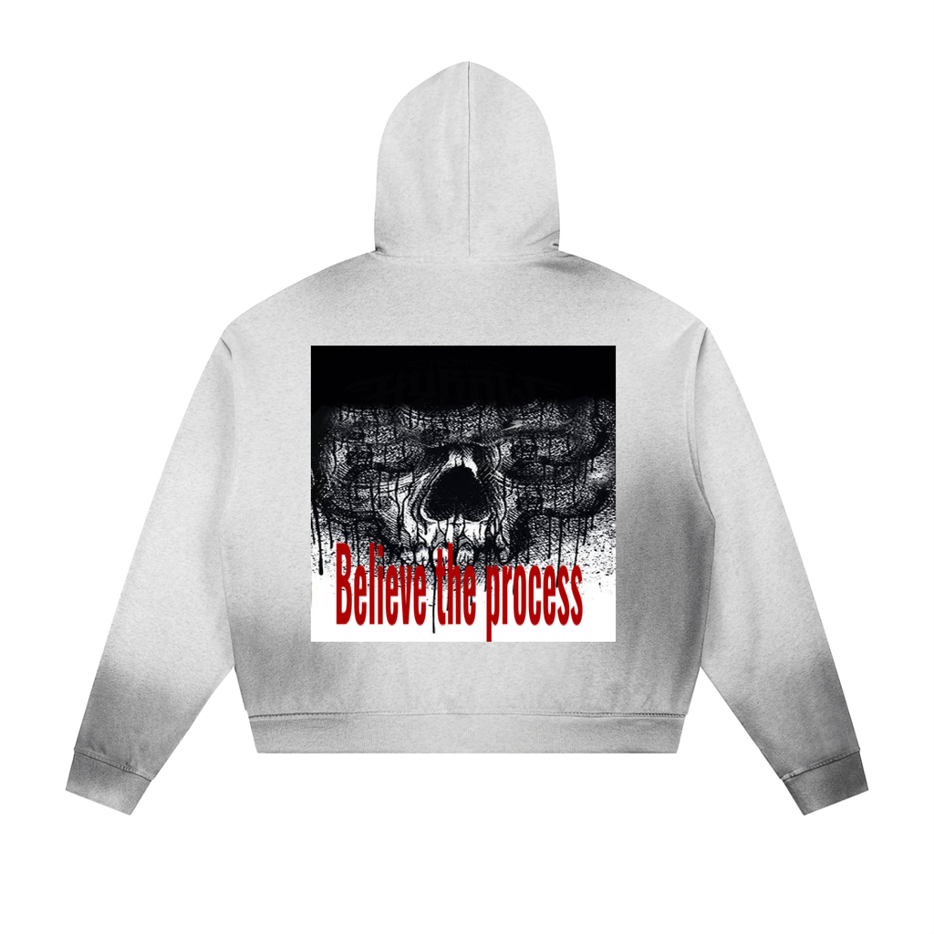 Sun Fade Frayed Raw Edge Fleece Zip Hoodie