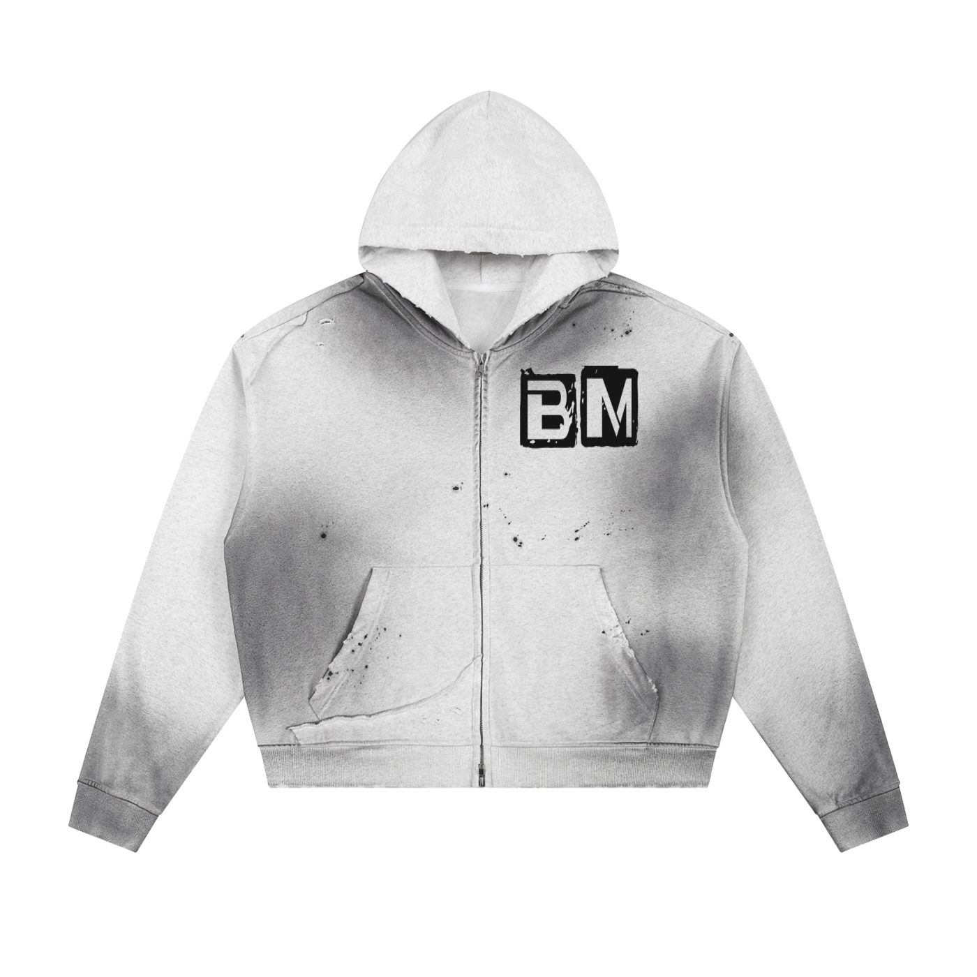 Sun Fade Frayed Raw Edge Fleece Zip Hoodie