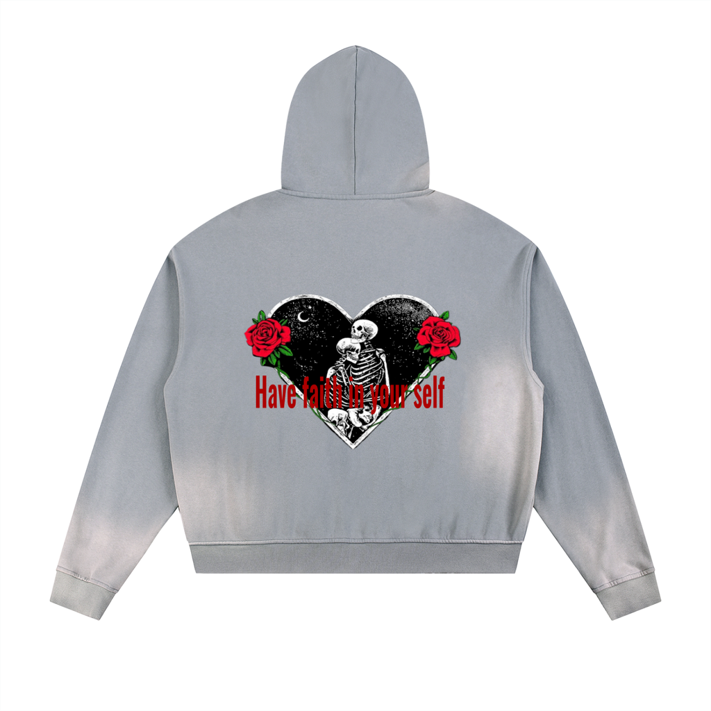 Sun Fade Frayed Raw Edge Fleece Zip Hoodie