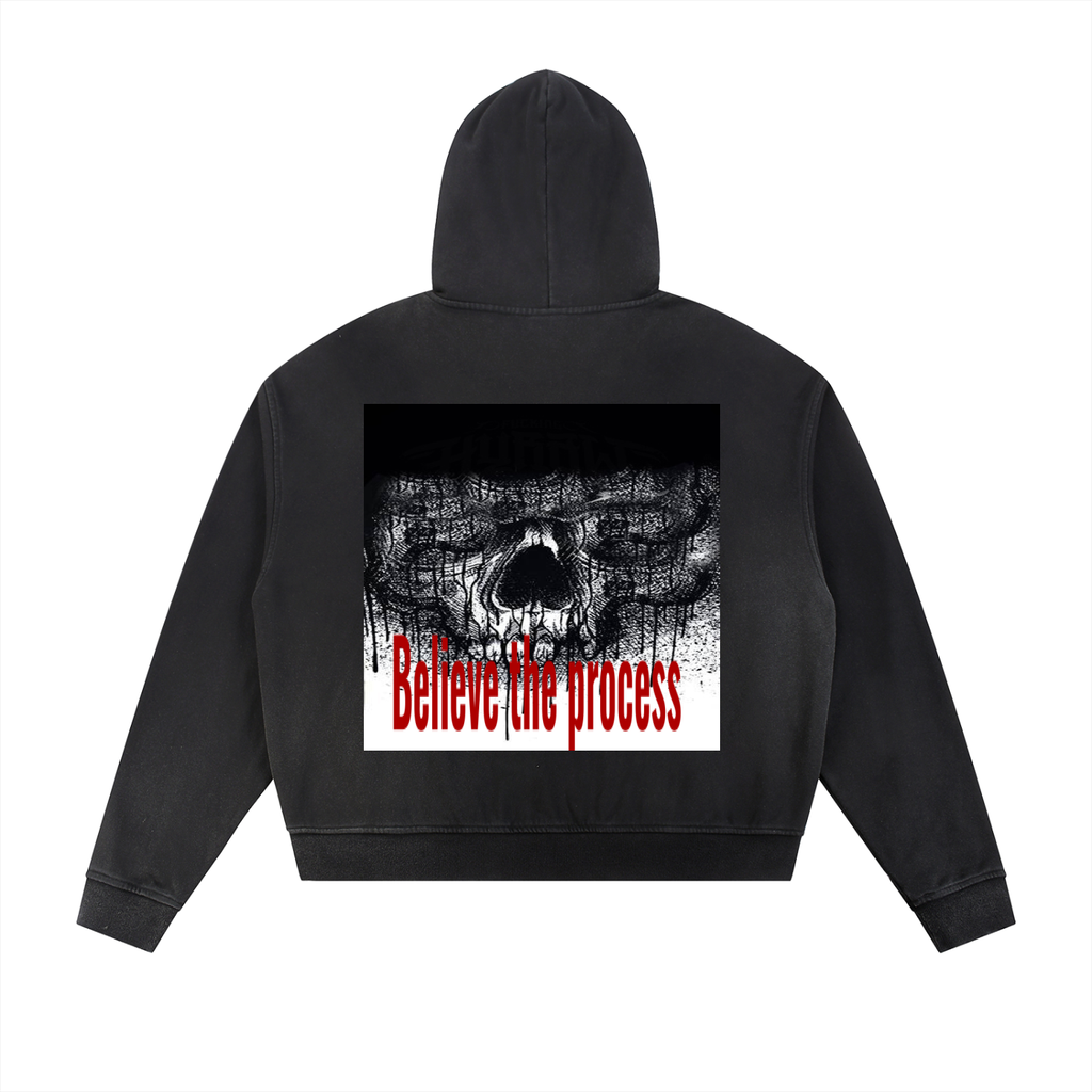 Sun Fade Frayed Raw Edge Fleece Zip Hoodie