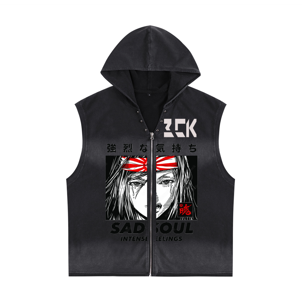 Vintage Washed Zip-Up Hooded Tank Top
