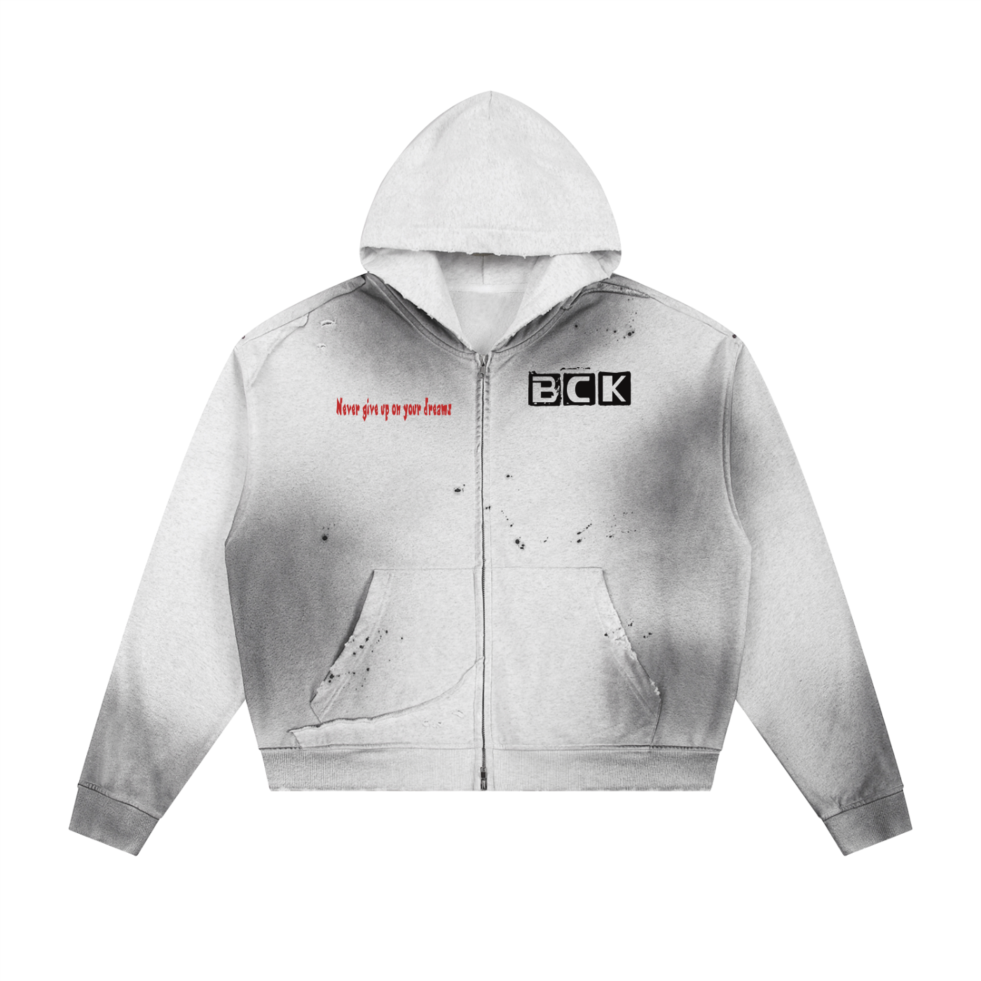 Sun Fade Frayed Raw Edge Fleece Zip Hoodie