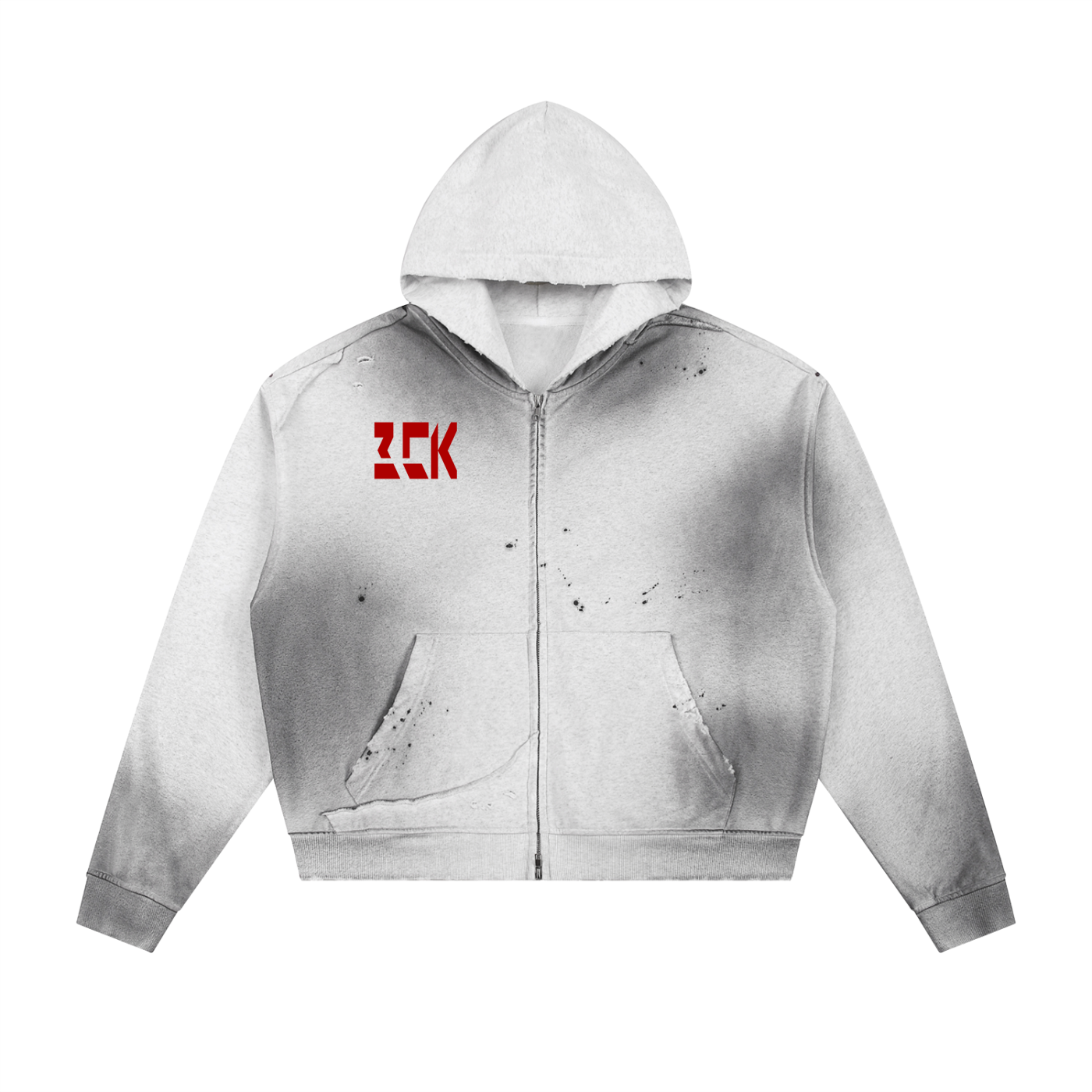 Sun Fade Frayed Raw Edge Fleece Zip Hoodie