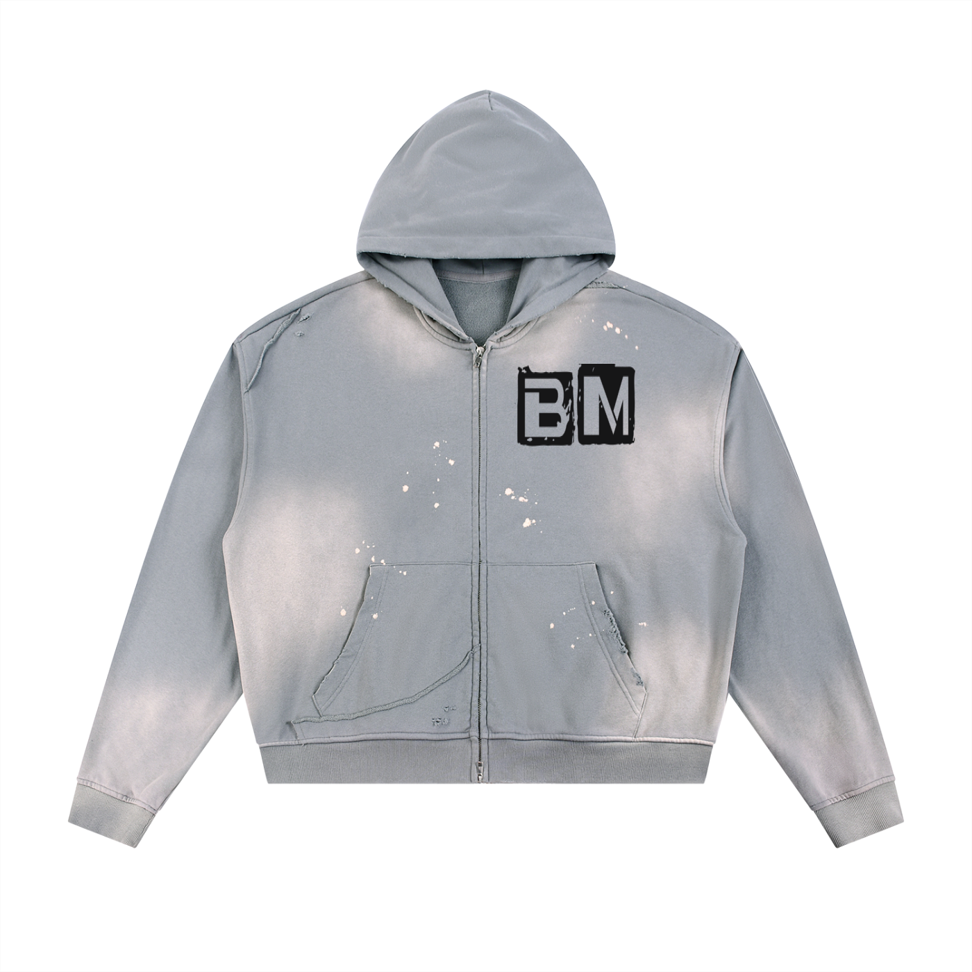Sun Fade Frayed Raw Edge Fleece Zip Hoodie