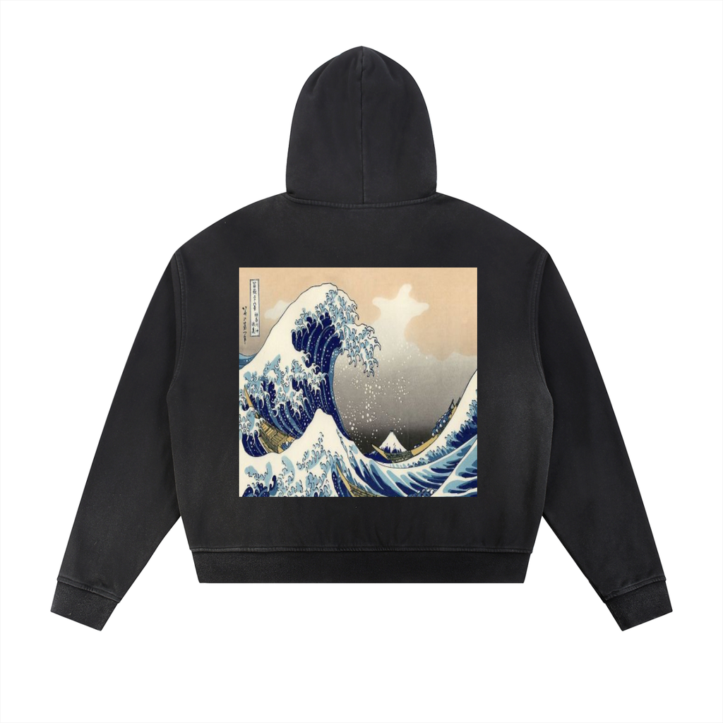 Sun Fade Frayed Raw Edge Fleece Zip Hoodie