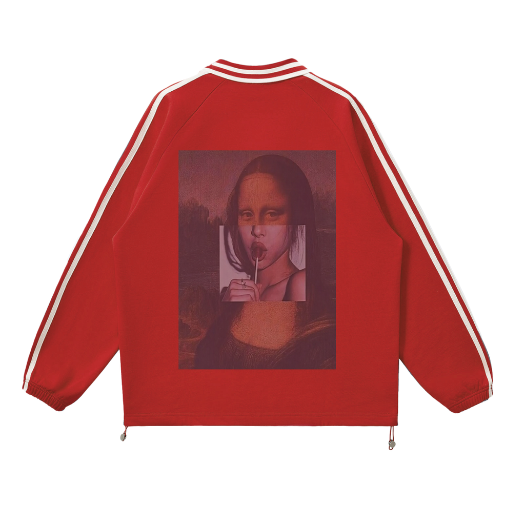 Contrast Striped Lapel Collar Sweatshirt