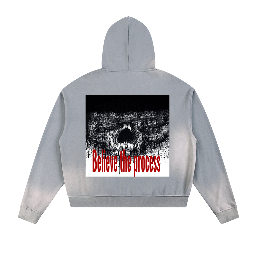 Sun Fade Frayed Raw Edge Fleece Zip Hoodie