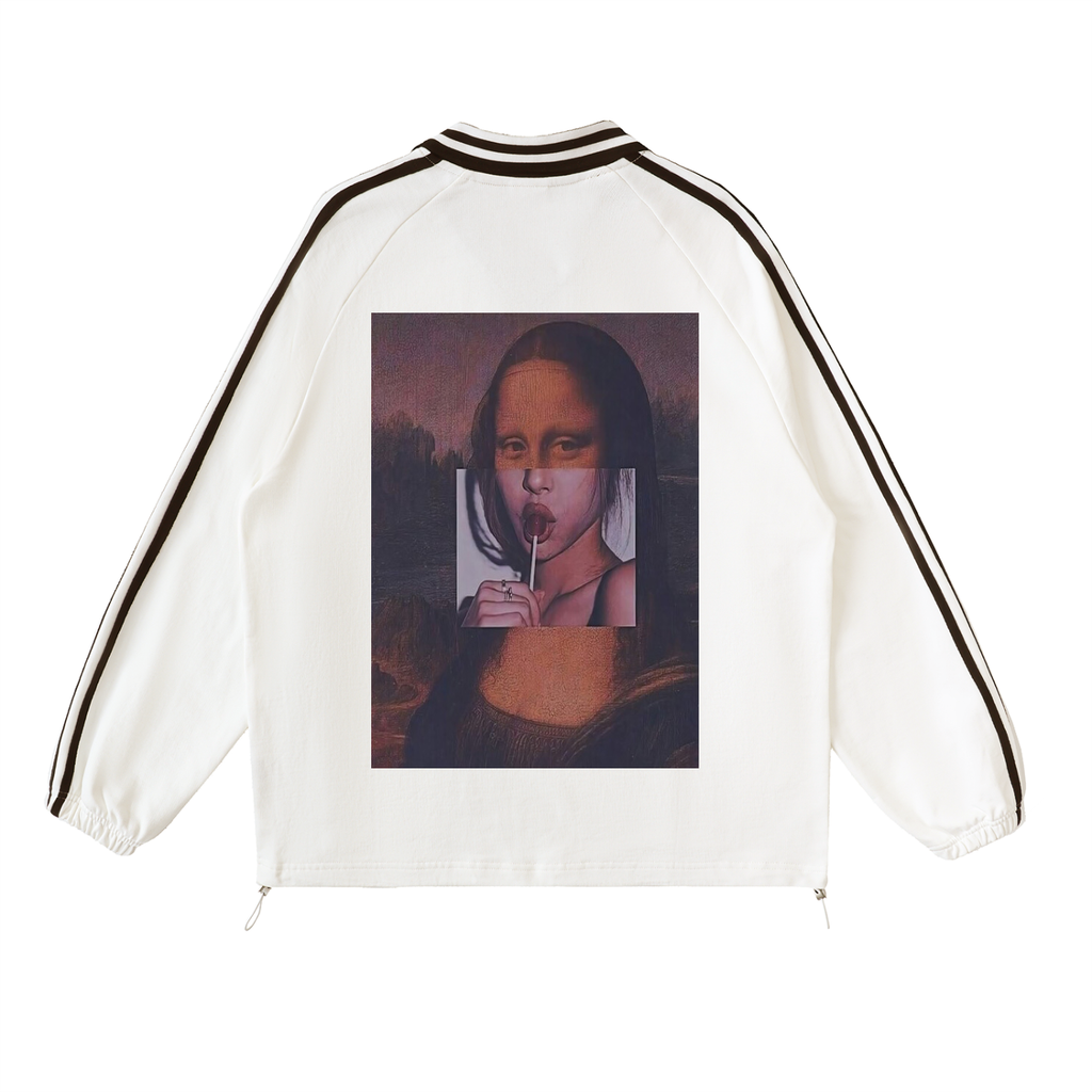 Contrast Striped Lapel Collar Sweatshirt