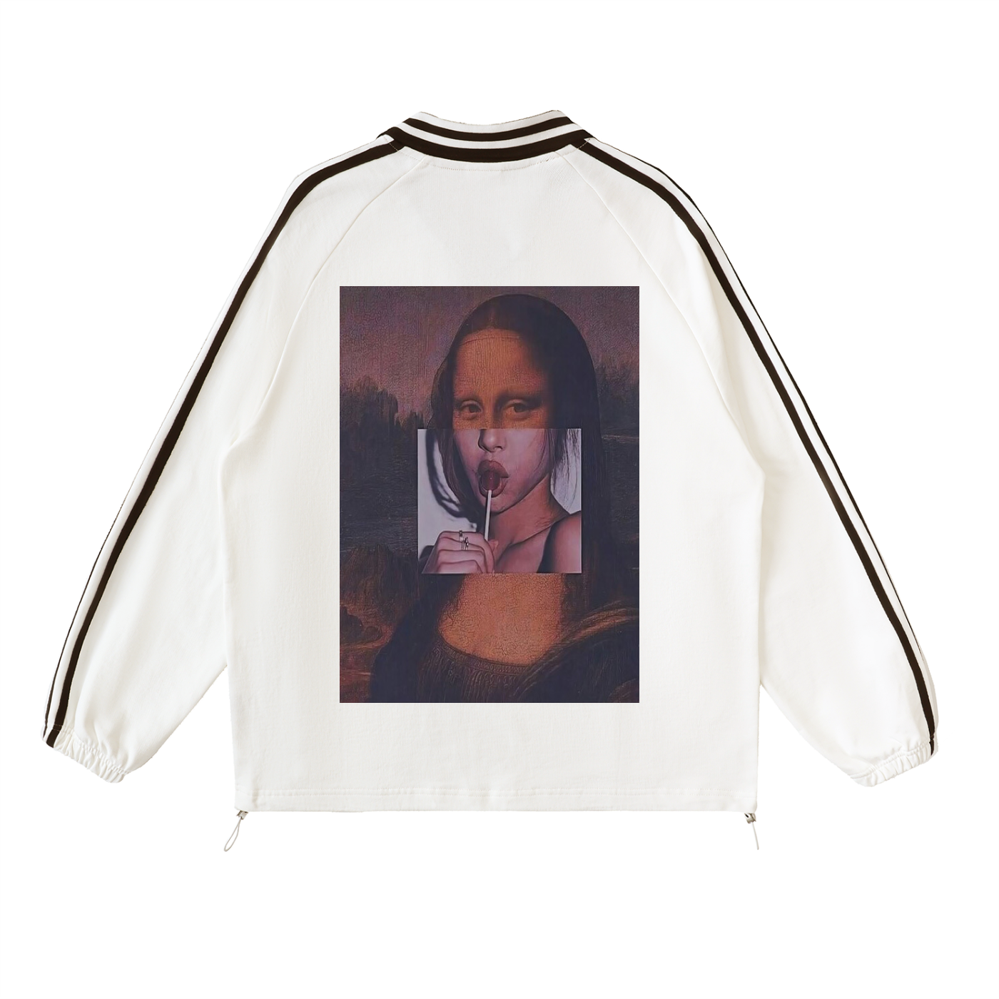 Contrast Striped Lapel Collar Sweatshirt