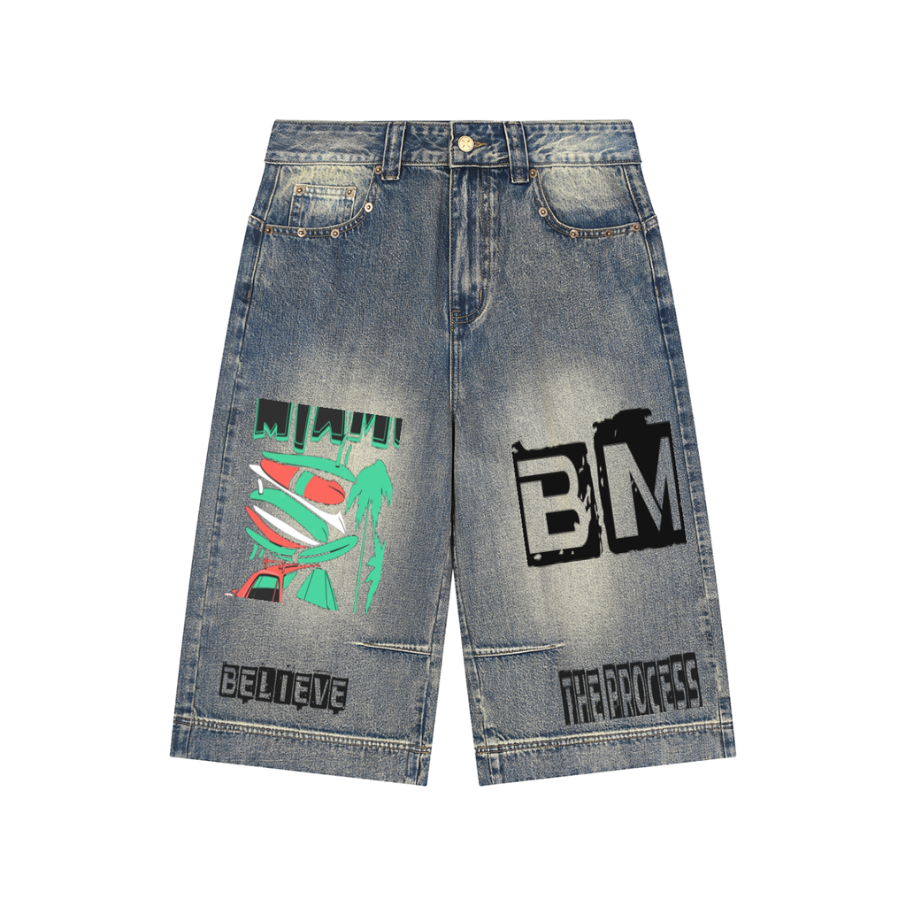 Vintage Wash Baggy Denim Shorts