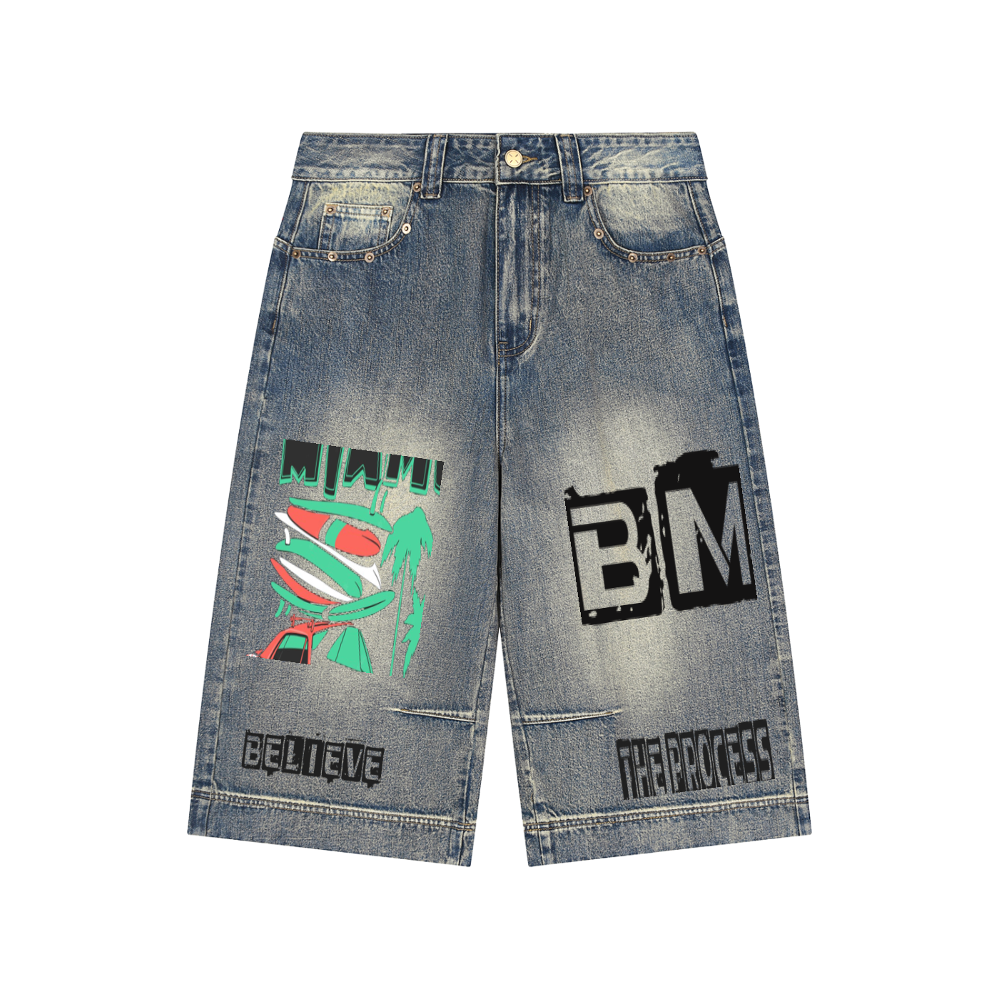 Vintage Wash Baggy Denim Shorts