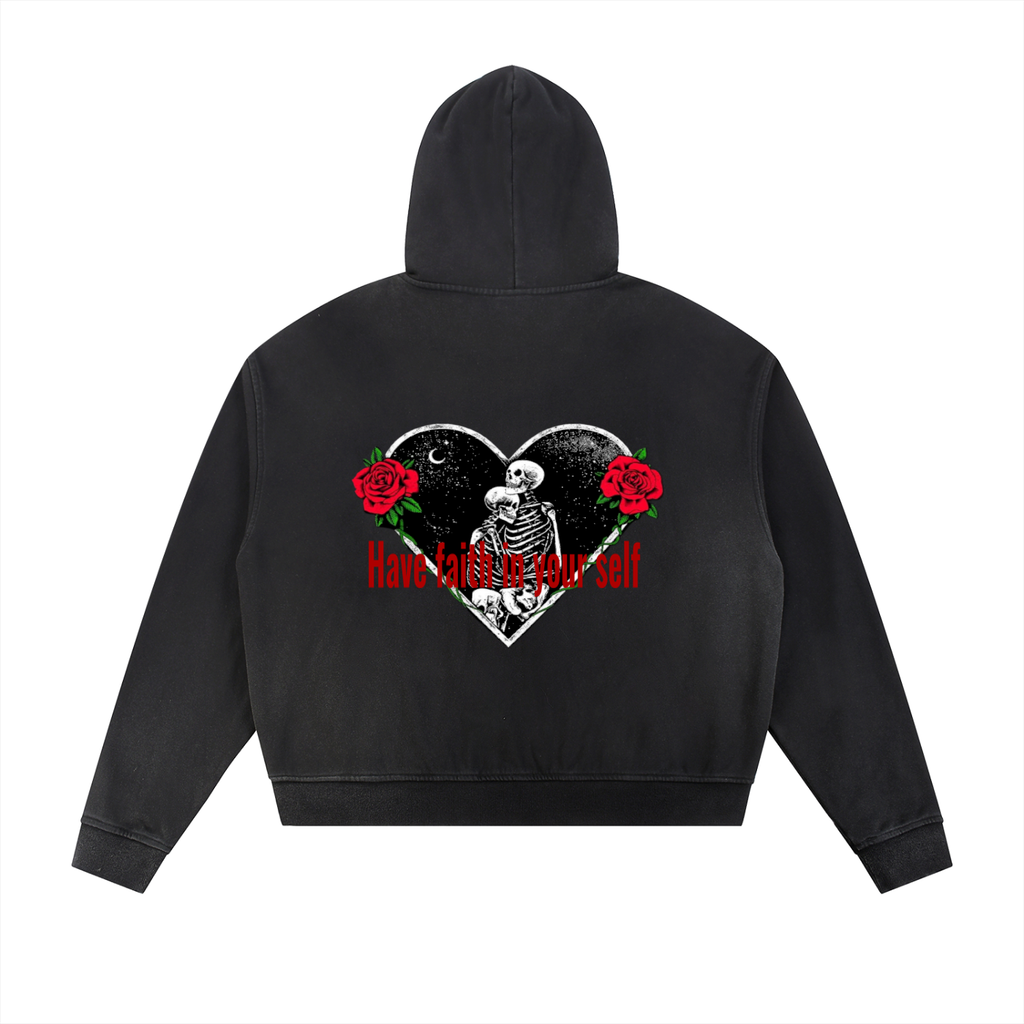 Sun Fade Frayed Raw Edge Fleece Zip Hoodie