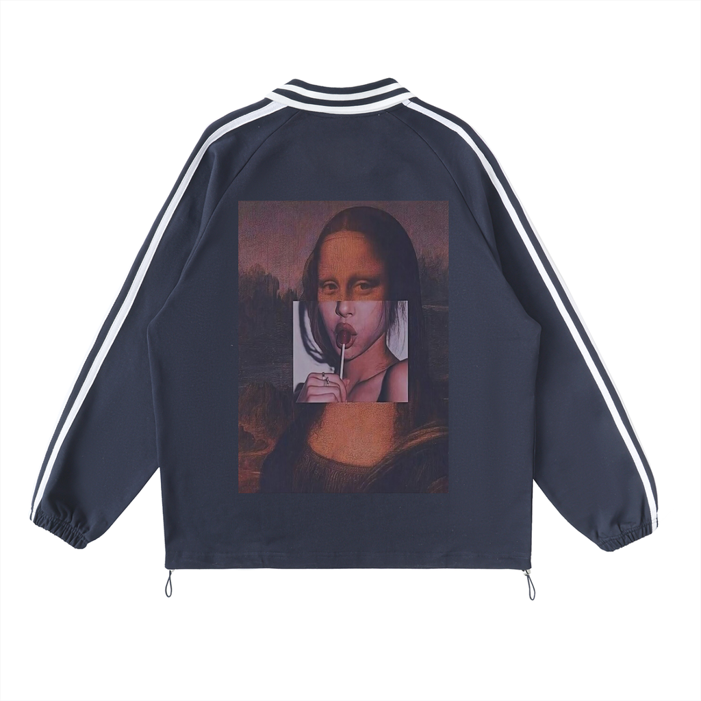 Contrast Striped Lapel Collar Sweatshirt