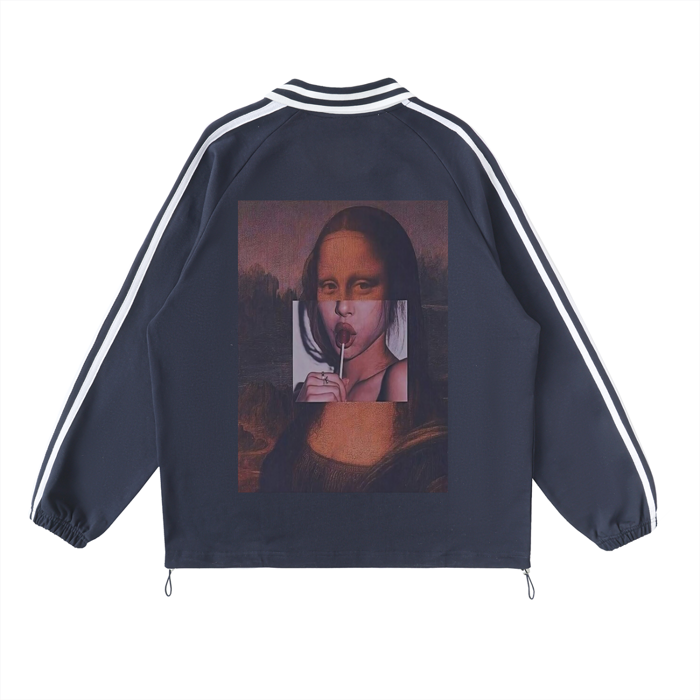 Contrast Striped Lapel Collar Sweatshirt