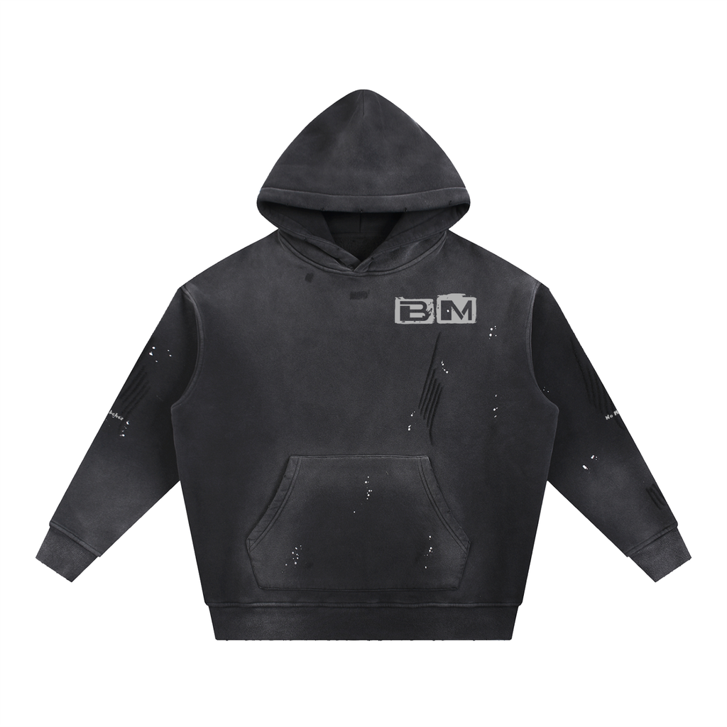 Vintage Washed Frayed Fleece Hoodie